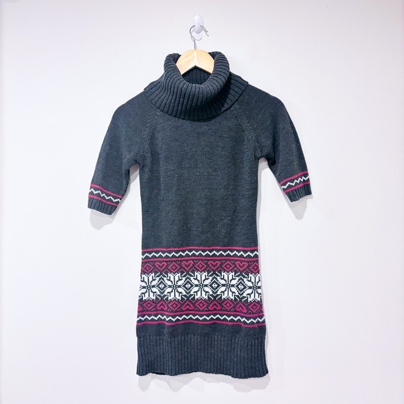 NOVITO Grey Knit Turtleneck Fair Isle Sweater Dress | X-Small * - Picture 1 of 7
